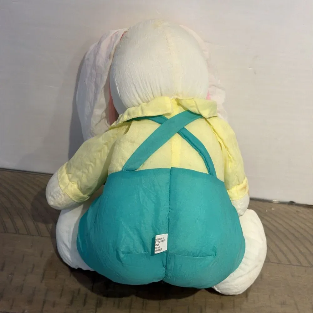 Vtg Plush Easter Bunny Rabbit Nylon puffalump parachute Teal 11” 90s Toy Stuffy